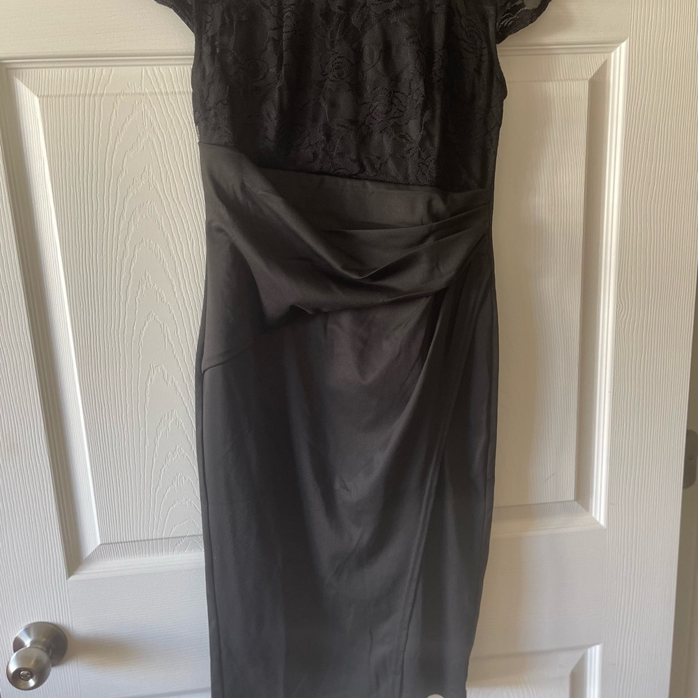 Grace Karin Black Ruched Midi Sheath Dress